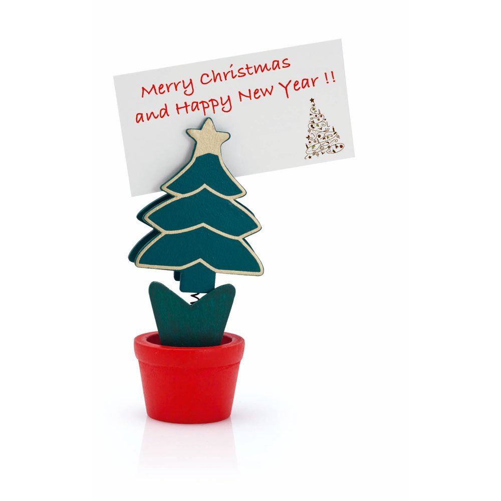 eBuyGB Santa Hat/Tree/Reindeer/Christmas Table Place Name Setting Card Holder, Wood, Multi-Colour, Pack of 10