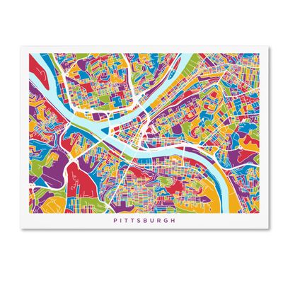 Trademark Fine Art Pittsburgh Pennsylvania Street Map II by Michael Tompsett, 18X24-Inch