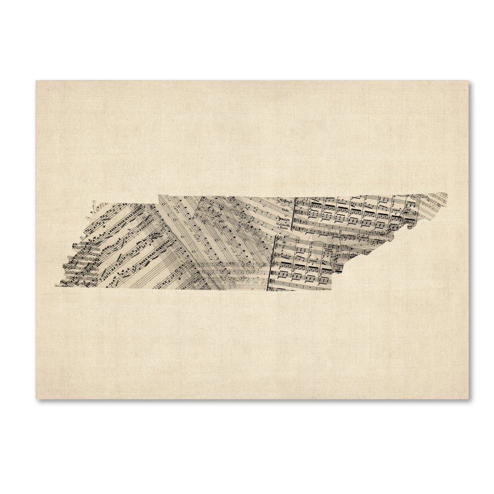 Trademark Fine Art Old Sheet Music Map of Tennessee by Michael Tompsett, 18X24-Inch