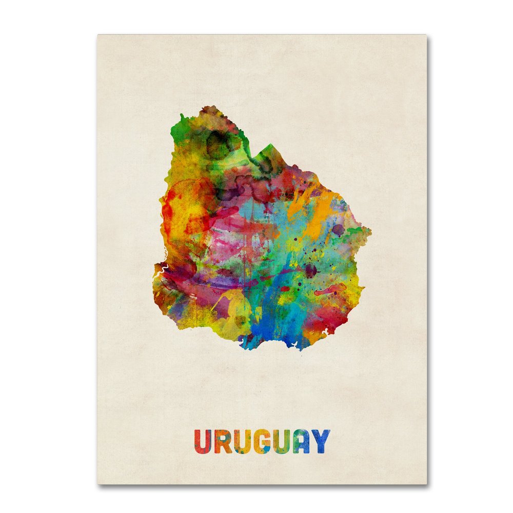 Trademark Fine Art Uruguay Watercolor Map by Michael Tompsett, 18X24-Inch