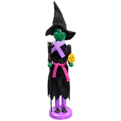 Northlight 14" Black and Green Witch Jack-O-Lantern Halloween Nutcracker with Broom