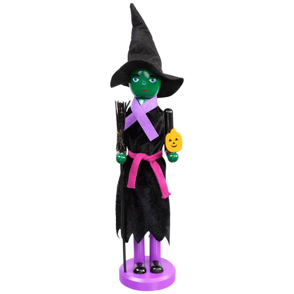 Northlight 14" Black and Green Witch Jack-O-Lantern Halloween Nutcracker with Broom