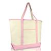 DALIX 22" Extra Large Shopping Tote Bag w Outer Pocket in Pink and Natural view 1