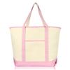 DALIX 22" Extra Large Shopping Tote Bag w Outer Pocket in Pink and Natural view 3