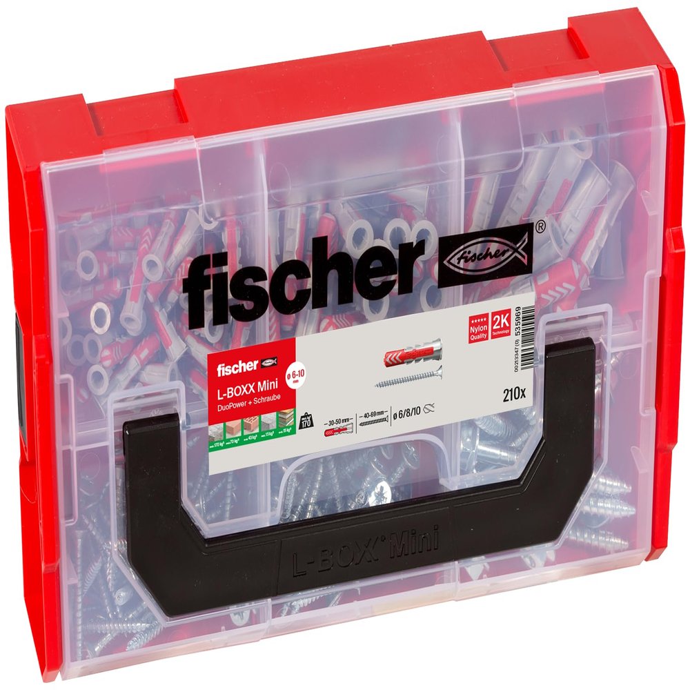 fischer 535969 DUOPOWER Wallplug, Red/Gray, Set of 210 Pieces