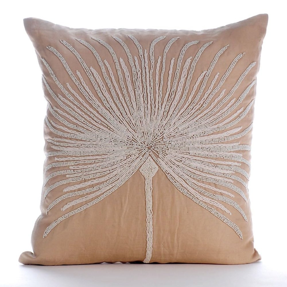 The HomeCentric Custom Pillow Case, Beige Throw Pillows Cover Couch, Beaded Tree Throw Pillows Cover, 14x14 inch (35x35 cm) Pillows Cover, Cotton Linen Throw Pillows Cover, Floral - Fragrant Dream