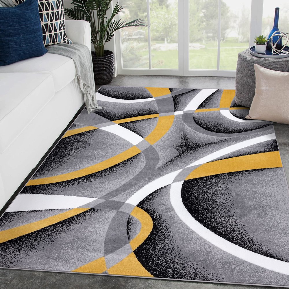 2305 Geometric Abstract Yellow 4x5 Area Rugs for Living Room