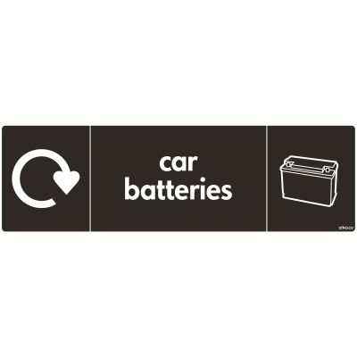 Pack of 2 WRAP Recycling Signs - Car Batteries - Recycle Now Signs - Self Adhesive Vinyl Sticker - 200 x 60mm | 7.87 x 2.36 inches