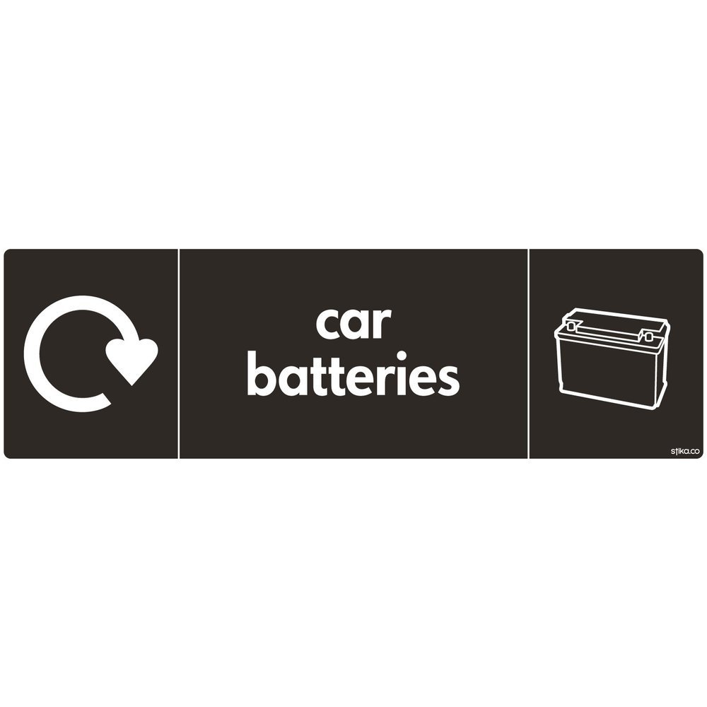 Pack of 2 WRAP Recycling Signs - Car Batteries - Recycle Now Signs - Self Adhesive Vinyl Sticker - 200 x 60mm | 7.87 x 2.36 inches