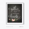 Andaz Press Chalkboard Floral Thanksgiving Fall Autumn Party Collection, Gather Here with Grateful Hearts Party Sign, 8.5 x 11-inch, 1-Pack view 1