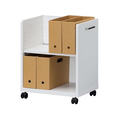Shirai Sangyo OF2-6045P Office CO 2 Convenient Desk Side Wagon, Rack, With Casters, Under Desk Storage, Compatible with A4 File Boxes, Back Makeup, Wood, Width 17.7 inches (45 cm), Height 23.2 inches (59.2 cm), Depth 13.6 inches (34.3 cm)