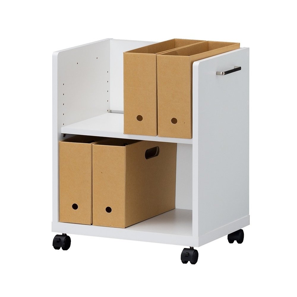 Shirai Sangyo OF2-6045P Office CO 2 Convenient Desk Side Wagon, Rack, With Casters, Under Desk Storage, Compatible with A4 File Boxes, Back Makeup, Wood, Width 17.7 inches (45 cm), Height 23.2 inches (59.2 cm), Depth 13.6 inches (34.3 cm)