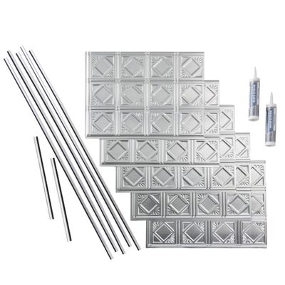 FASDE Traditional Style/Pattern 4 Decorative Vinyl Backsplash 15 sq ft Kit in Brushed Aluminum