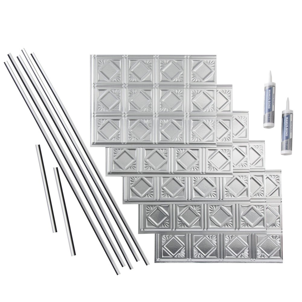 FASDE Traditional Style/Pattern 4 Decorative Vinyl Backsplash 15 sq ft Kit in Brushed Aluminum