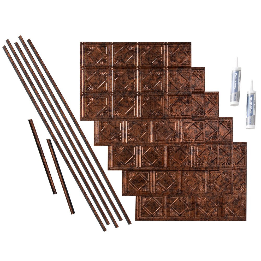 FASDE Traditional Style/Pattern 4 Decorative Vinyl Backsplash 15 sq ft Kit in Moonstone Copper