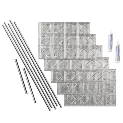 FASDE Traditional Style/Pattern 4 Decorative Vinyl Backsplash 15 sq ft Kit in Crosshatch Silver