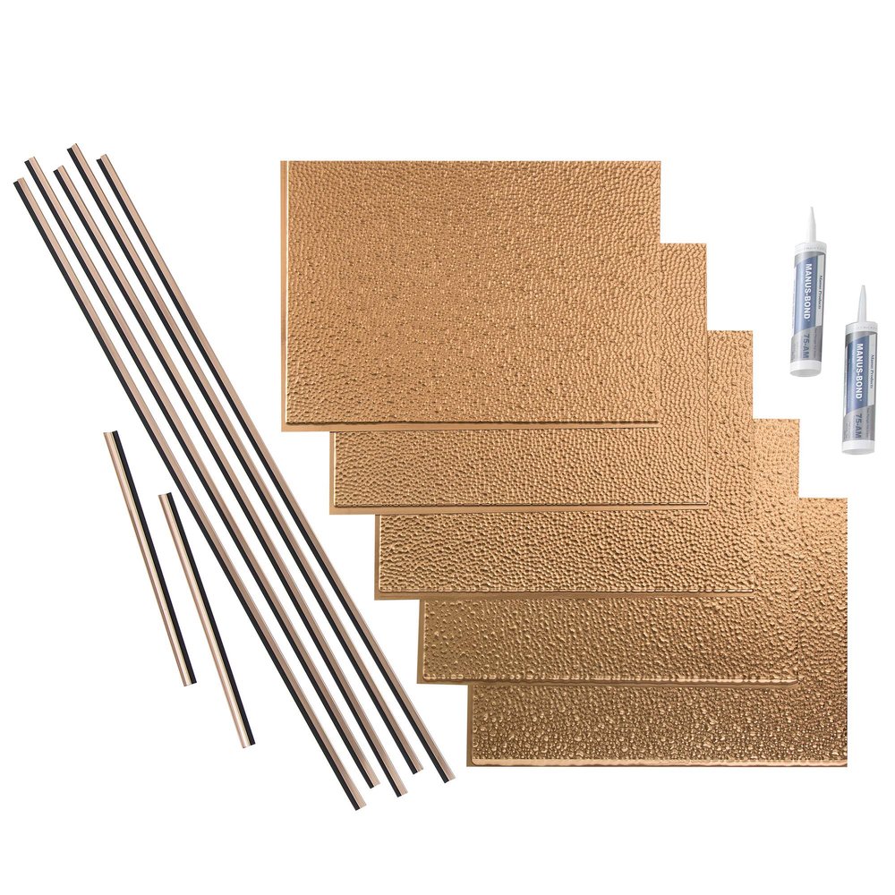 FASDE Hammered Decorative Vinyl Backsplash 15 sq ft Kit in Polished Copper