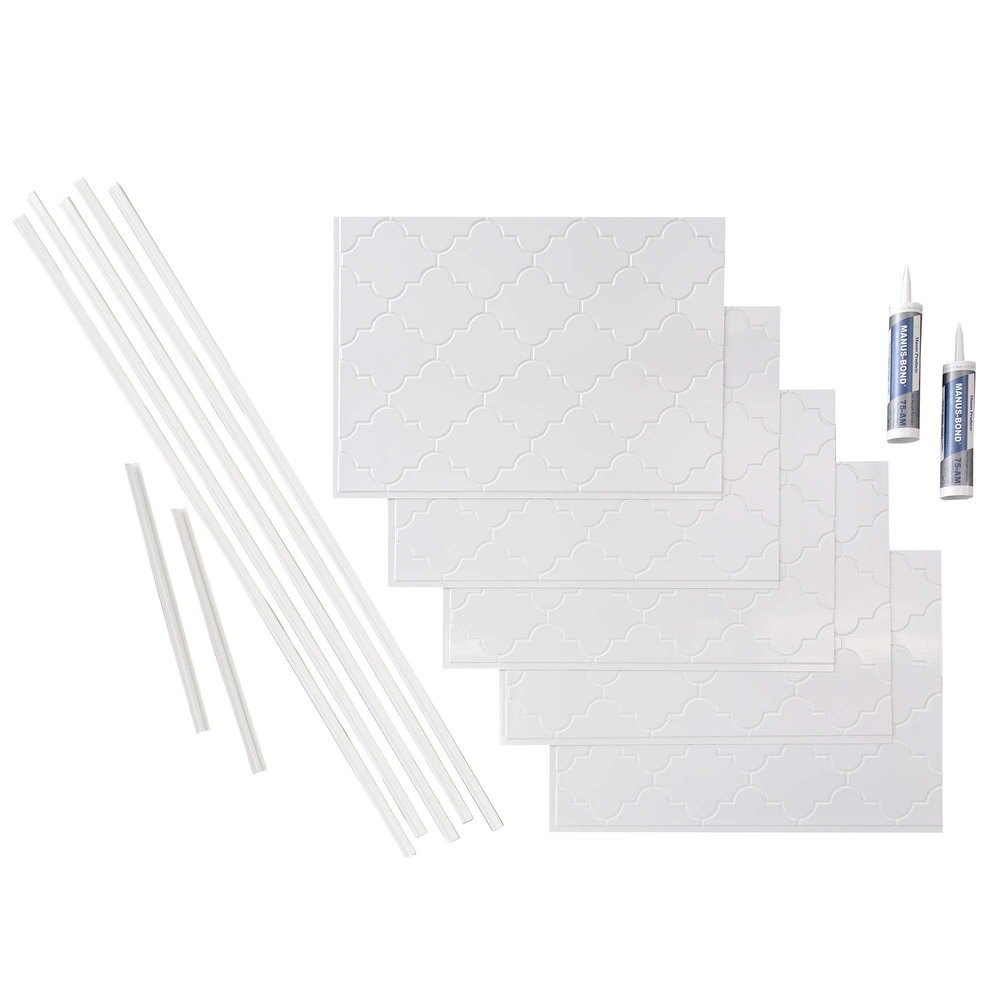 FASDE Monaco Decorative Vinyl Backsplash 15 sq ft Kit in Gloss White