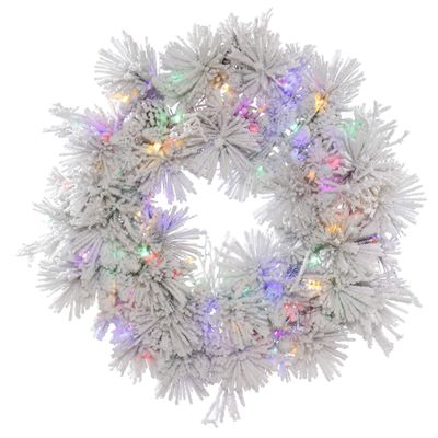 Vickerman 36" Flocked Alberta Artificial Christmas Wreath, Multi-Colored LED Lights - Faux Snowy Christmas Wreath - Seasonal Indoor Home Decor