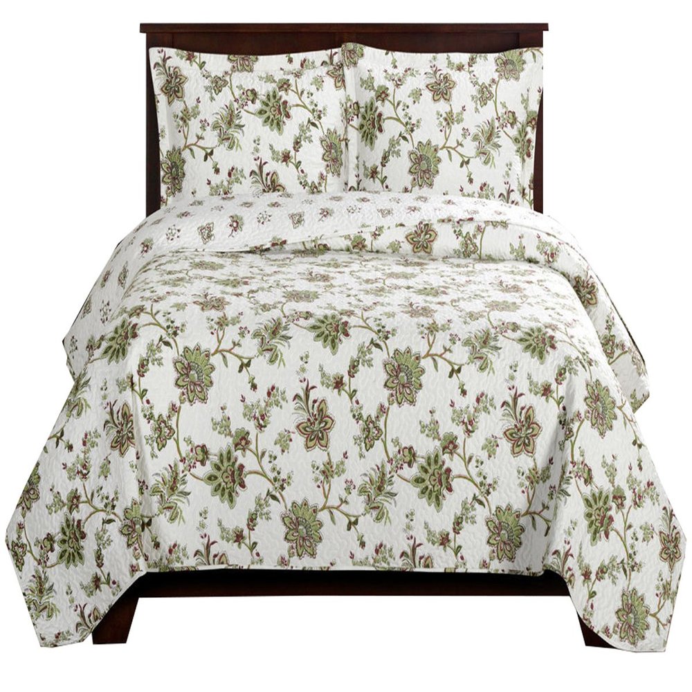 7- Pcs Bed Spread Set- Queen -Carrie-Printed Quilted Wrinkle-Free Microfiber Includes 3-Pcs Coverlets Set and 4-Pcs Sheet Set