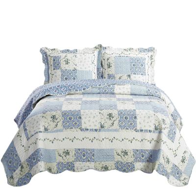 7- Pcs Bed Spread Set- Queen -Brea-Printed Quilted Wrinkle-Free Microfiber Includes 3-Pcs Coverlets Set and 4-Pcs Sheet Set