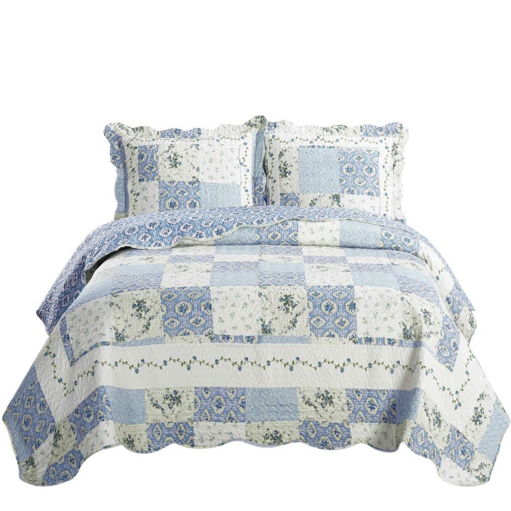 7- Pcs Bed Spread Set- Queen -Brea-Printed Quilted Wrinkle-Free Microfiber Includes 3-Pcs Coverlets Set and 4-Pcs Sheet Set