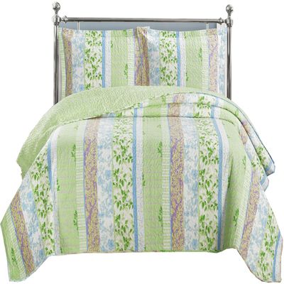 7- Pcs Bed Spread Set- Queen -Hayley-Printed Quilted Wrinkle-Free Microfiber Includes 3-Pcs Coverlets Set and 4-Pcs Sheet Set