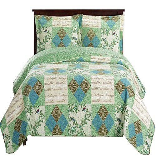 7- Pcs Bed Spread Set- Full -Davina-Printed Quilted Wrinkle-Free Microfiber Includes 3-Pcs Coverlets Set and 4-Pcs Sheet Set