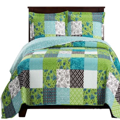 7- Pcs Bed Spread Set- Full -Rebekah-Printed Quilted Wrinkle-Free Microfiber Includes 3-Pcs Coverlets Set and 4-Pcs Sheet Set