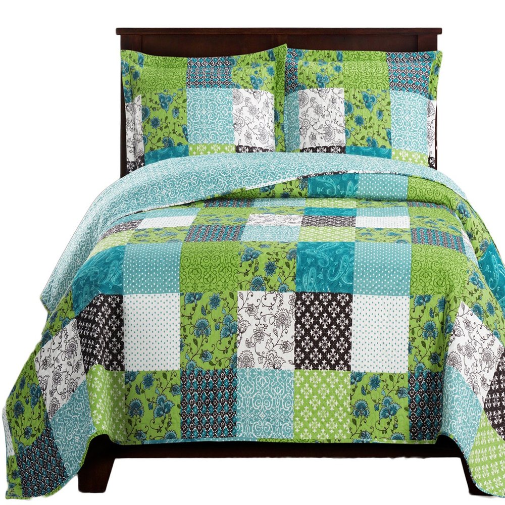7- Pcs Bed Spread Set- Full -Rebekah-Printed Quilted Wrinkle-Free Microfiber Includes 3-Pcs Coverlets Set and 4-Pcs Sheet Set