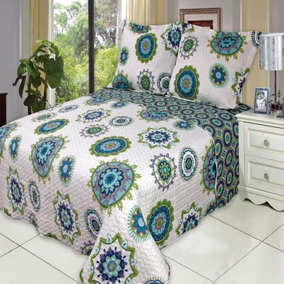 7- Pcs Bed Spread Set- Queen -Julia Cool-Printed Quilted Wrinkle-Free Microfiber Includes 3-Pcs Coverlets Set and 4-Pcs Sheet Set