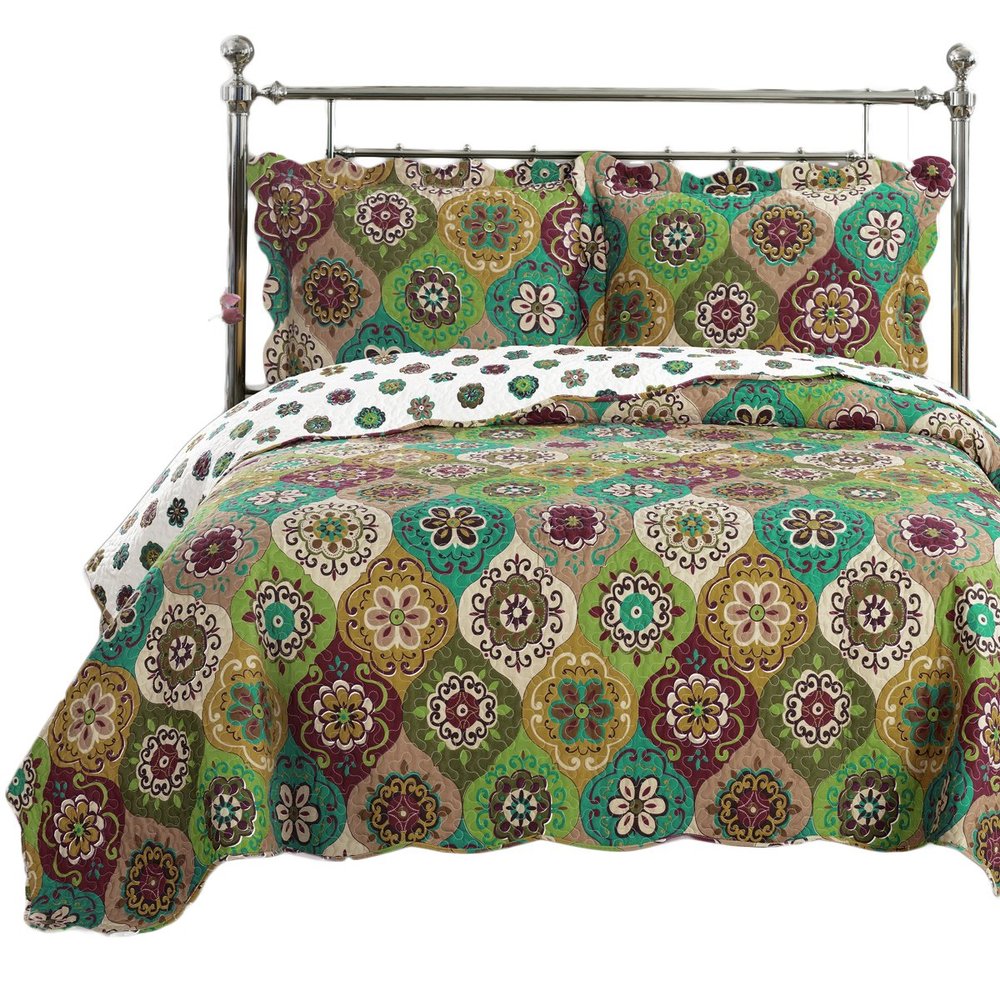 7- Pcs Bed Spread Set- Queen -Bonnie-Printed Quilted Wrinkle-Free Microfiber Includes 3-Pcs Coverlets Set and 4-Pcs Sheet Set
