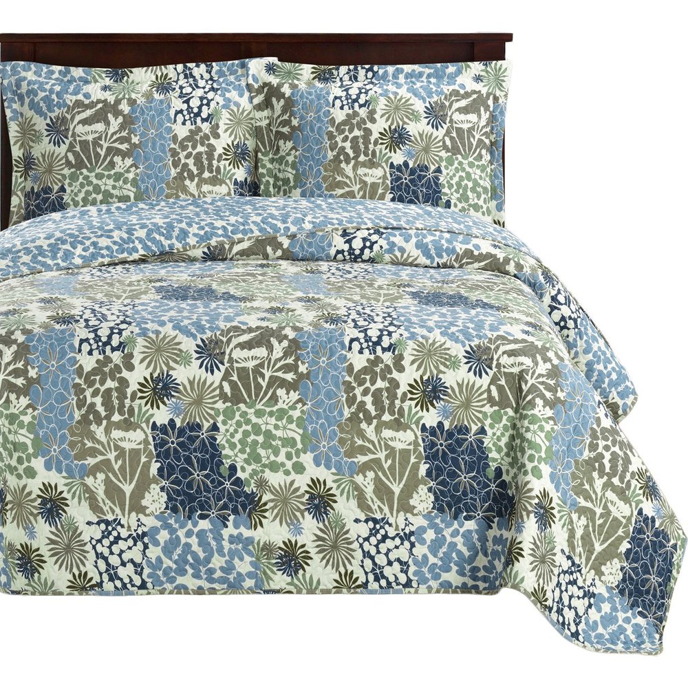 7- Pcs Bed Spread Set- Full -Elena-Printed Quilted Wrinkle-Free Microfiber Includes 3-Pcs Coverlets Set and 4-Pcs Sheet Set