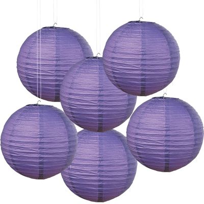 Fun Express Purple Paper Lanterns - 12" Hanging Lanterns for Weddings & Party Decor - 6 Pieces