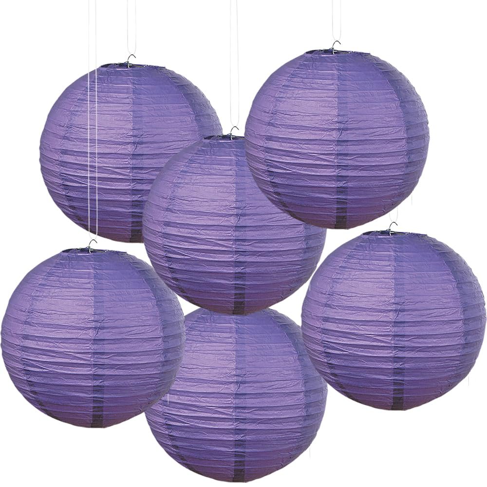 Fun Express Purple Paper Lanterns - 12" Hanging Lanterns for Weddings & Party Decor - 6 Pieces