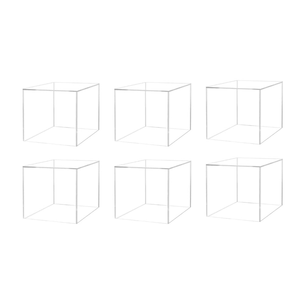 6 Pack 6 Inch Acrylic Display Riser Box with One Open Side No Lid Versatile Clear Square Lucite Retail Product Platform and Merchandise Storage Bin by Marketing Holders