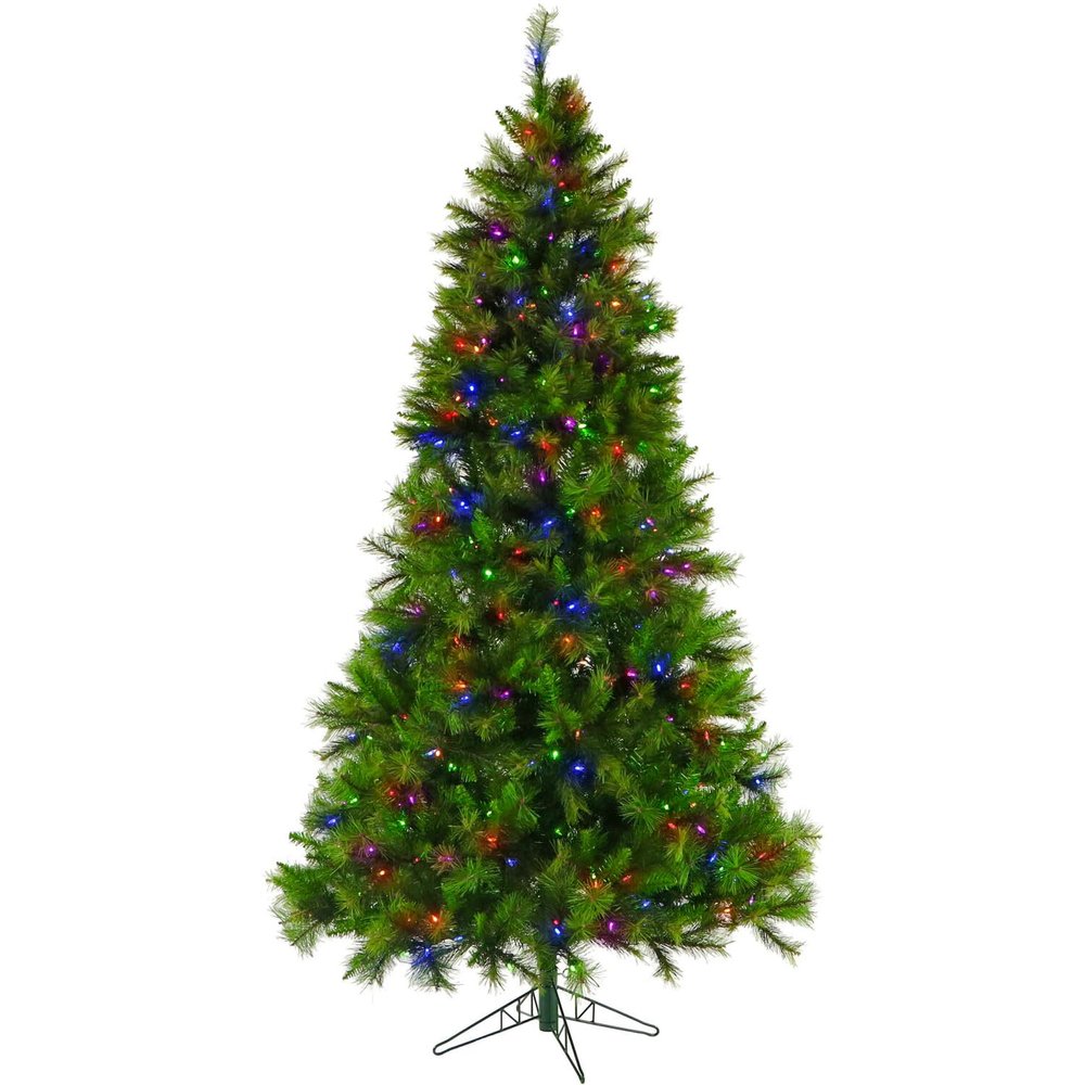 Fraser Hill Farm 7.5-Feet Pre-Lit Canyon Pine Green Artificial Christmas Tree with Dual Multicolor & Warm White LED Lights, Traditional Silhouette, Light Show, Realistic Foliage