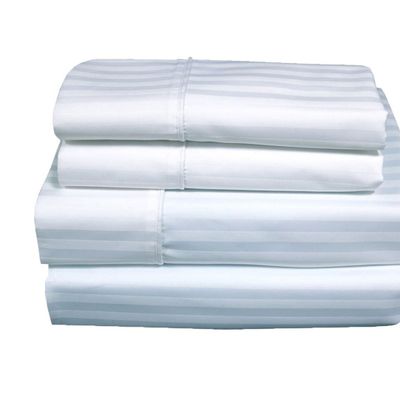 Royal Hotel Bedding 650-Thread-Count Bed Sheets - Wrinkle Free Sheets - Deep Pocket, Cotton Blend, Sateen Sheets, Hypoallergenic, 4 Piece - King - White, Striped