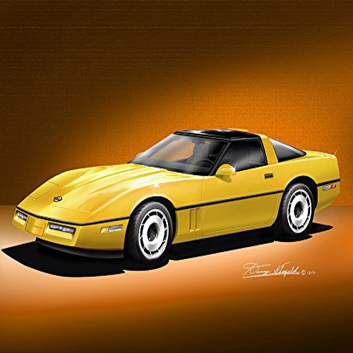 1984 - 1990 CORVETTE COUPE YELLOW - ART PRINT POSTER BY ARTIST DANNY WHITFIELD - SIZE 20 X 30