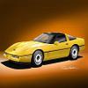 1984 - 1990 CORVETTE COUPE YELLOW - ART PRINT POSTER BY ARTIST DANNY WHITFIELD - SIZE 20 X 30 view 1