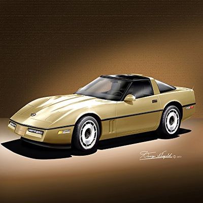 1984 - 1990 CORVETTE COUPE GOLD - ART PRINT POSTER BY ARTIST DANNY WHITFIELD - SIZE 20 X 30
