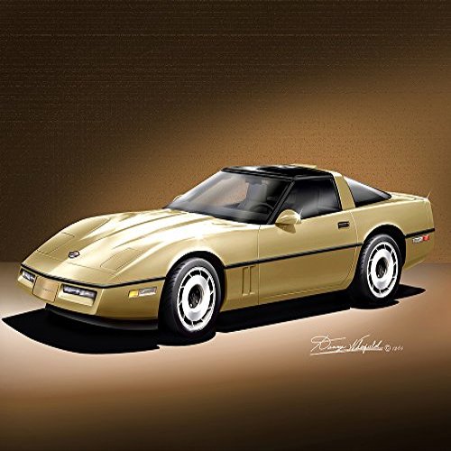 1984 - 1990 CORVETTE COUPE GOLD - ART PRINT POSTER BY ARTIST DANNY WHITFIELD - SIZE 20 X 30