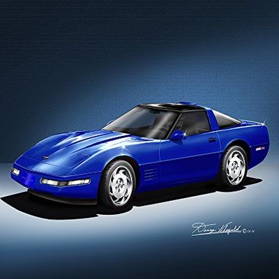 1990-1996 CORVETTE COUPE OUASAR BLUE - ART PRINT POSTER BY ARTIST DANNY WHITFIELD - SIZE 20 X 30