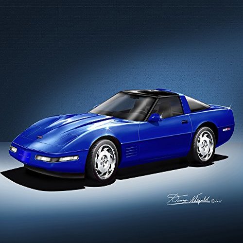 1990-1996 CORVETTE COUPE OUASAR BLUE - ART PRINT POSTER BY ARTIST DANNY WHITFIELD - SIZE 20 X 30