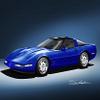 1990-1996 CORVETTE COUPE OUASAR BLUE - ART PRINT POSTER BY ARTIST DANNY WHITFIELD - SIZE 20 X 30 view 1