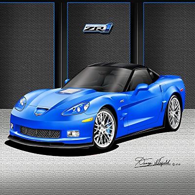 2012 Corvette ZR-1 Coupe - BLUVE Devil- Art Print Poster by Artist Danny Whitfield - Size 20 X 30