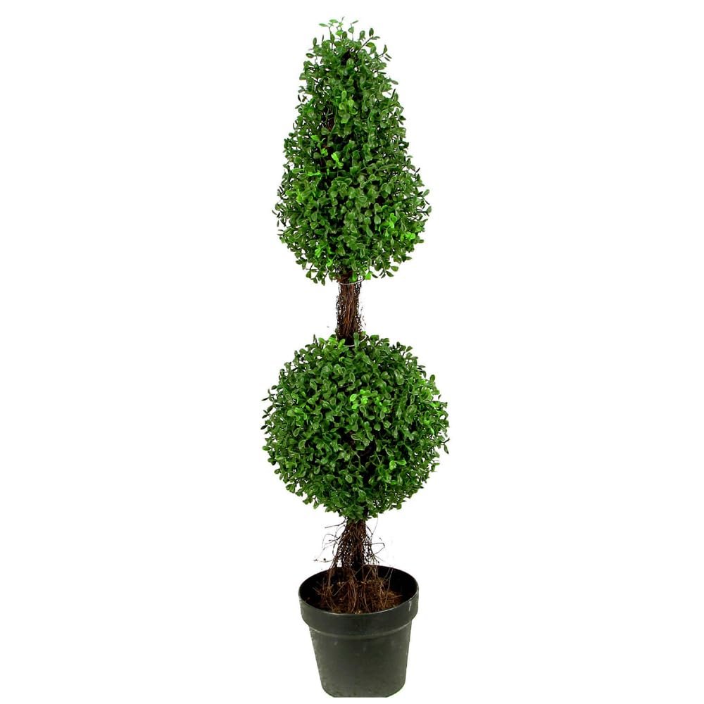 Admired by Nature 26" Artificial Topiary 2 Ball Shape Boxwood Topiary with Planter - For Home Decor, Offices, Indoor Outdoor Display - Green/Green Pot