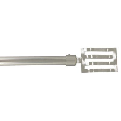 Adjustable Single Curtain Rod 50-82" - Modern Silver Finish with Horizontal Slatted Finial Design and 3/4" Diameter