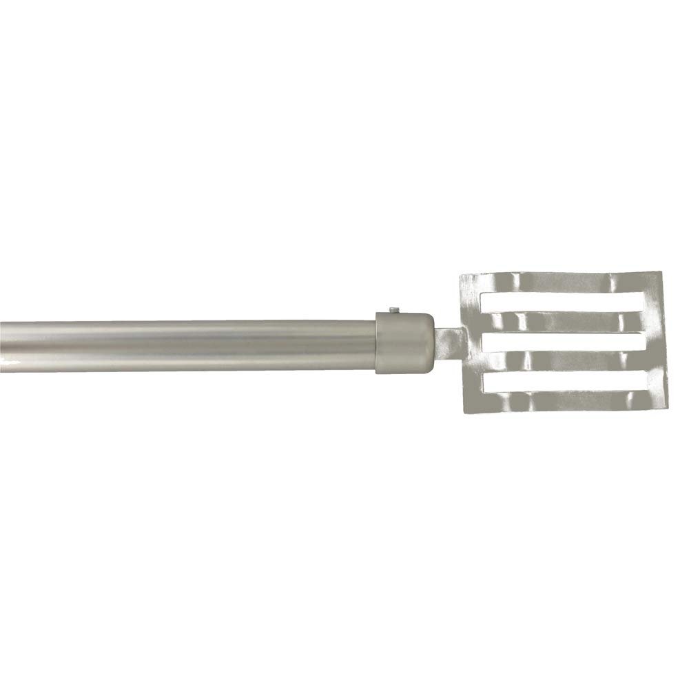 Adjustable Single Curtain Rod 50-82" - Modern Silver Finish with Horizontal Slatted Finial Design and 3/4" Diameter