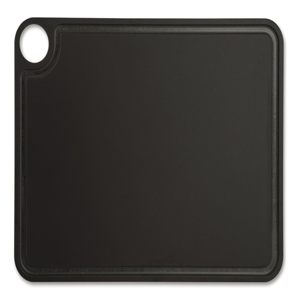 ARCOS Cutting Board with Channel and Hanger. Smooth Surface for Chopping Food in Cellulose Fibre and Resin. Professional Meat and Vegetable Cutting Utensil. Serving Board. Color Black. 377 x 277 mm